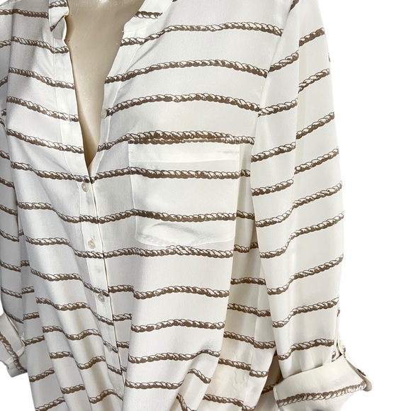 Joie Silk Tie-Front Shirt Rope Print Roll-Up Sleeves Size S - Picture 9 of 13